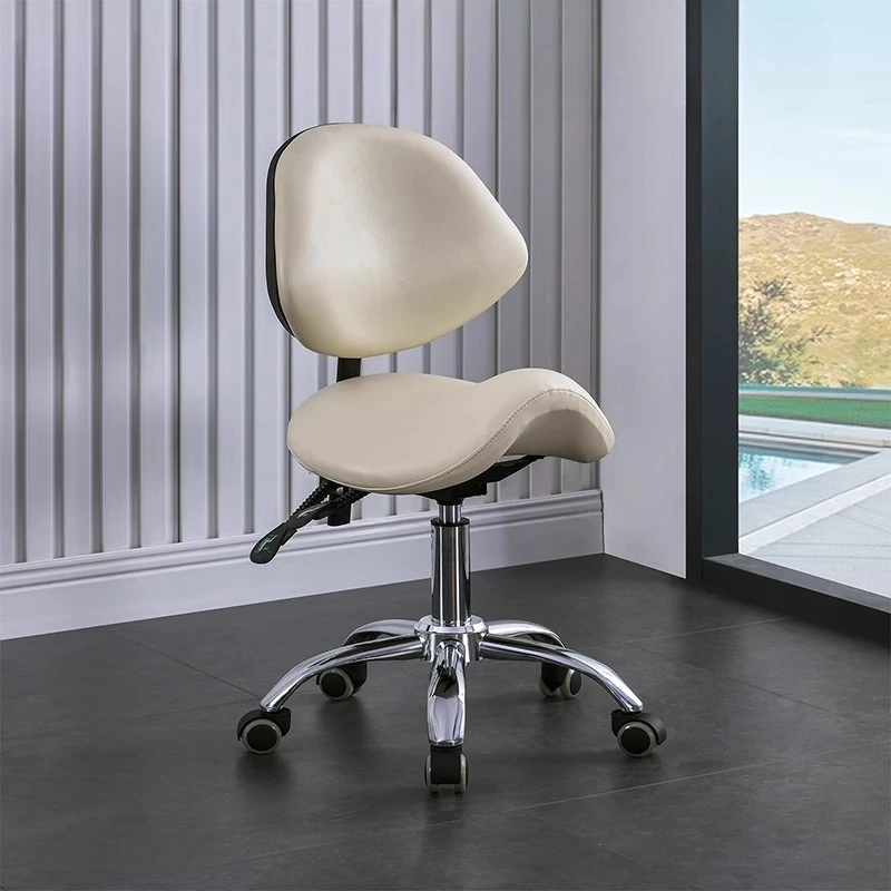 Ergonomic Saddle Chair, Adjustable Salon Stool, Anti-Slip Nurse Seat, Swivel Bar Stool with Silent Wheels for Hairdressing