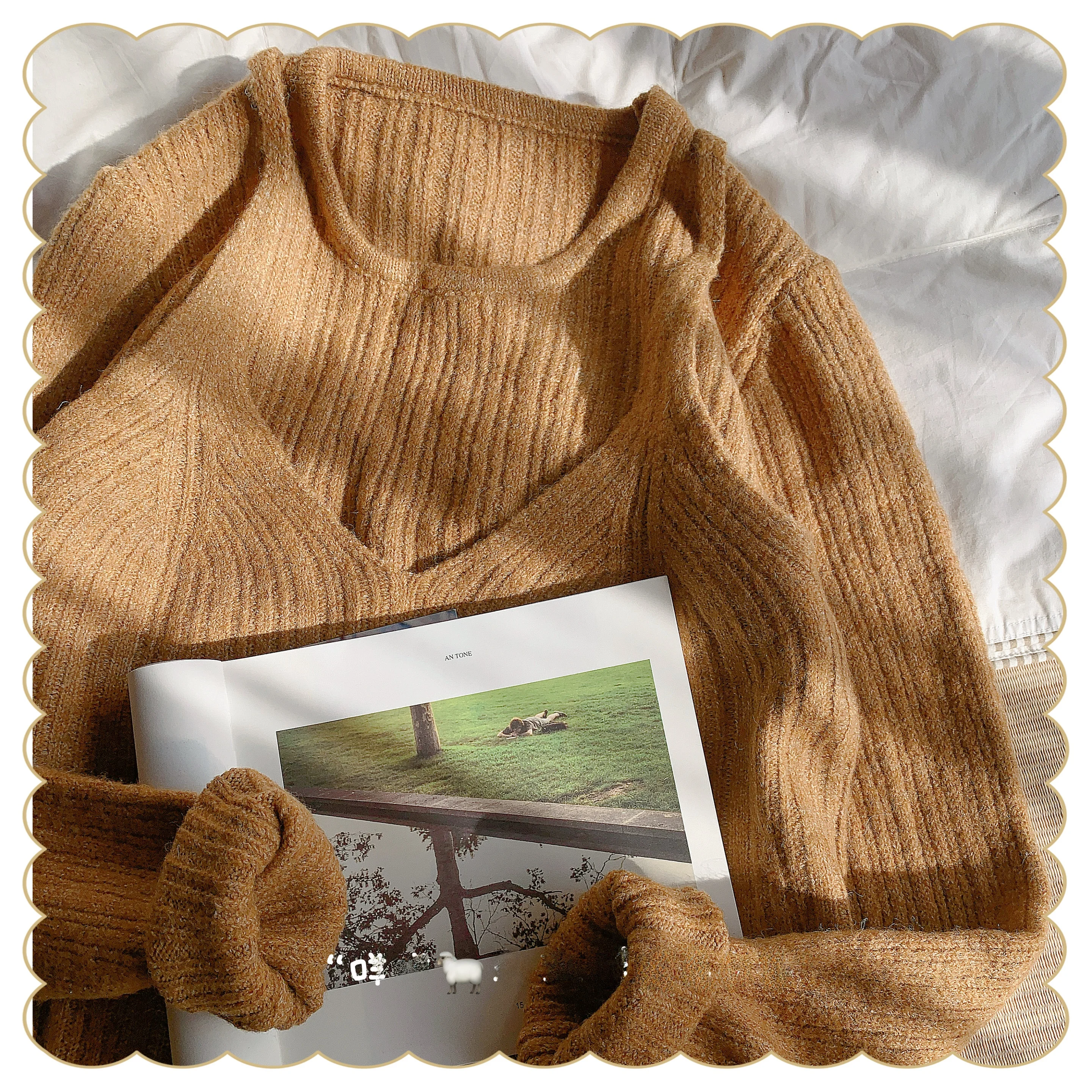 

Мягкий вязаный женский свитер с перекрытием, милый женский свитер из двух предметов, экипаж Ne Long Sve, зимний модный повседневный трикотаж