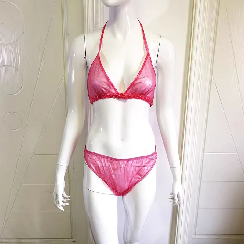 大人のための透明なPVCフィルム,セクシーなビキニの3ピースセット,ベビーロー,風通しの良い下着セット