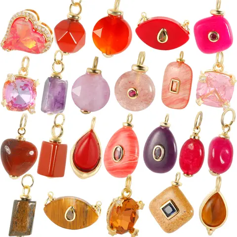 Bohemskie naturalne kamienne koraliki zawieszki do wyrobu biżuterii czerwony kamień cyrkon dijes DIY kolczyki bransoletka naszyjnik wisiorek
