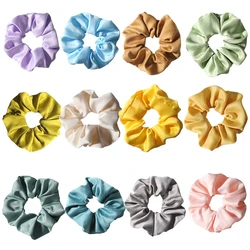 2024 Wholesale 4pcs/set Solid Color Hair Scrunchies Brief Designs Cotton Scrunches For Women Ponytail Hold Satin Fabric Hair Tie