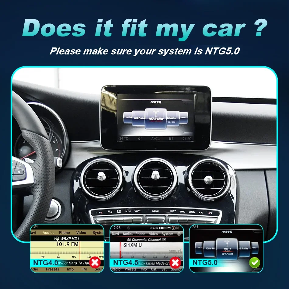 شاشة Carplay اللاسلكية لمرسيدس C Class W205 GLC X253 C180 C200 300 350 2015-2018 مشغل وسائط متعددة للسيارة راديو أندرويد تلقائي