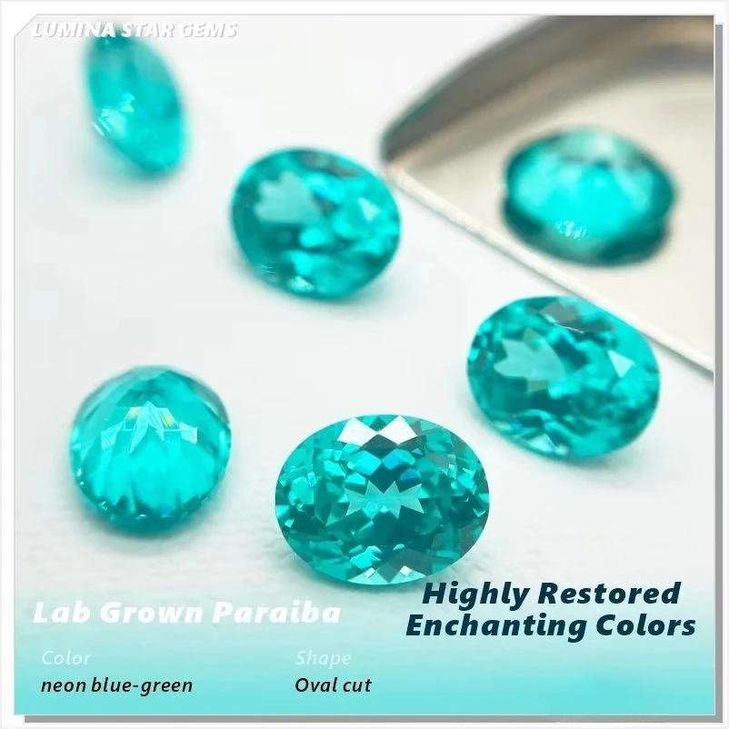 Im Labor gezüchteter Paraiba-Edelstein, oval geschliffener neonblauer synthetischer Turmalin, lose für Schmuckfertigung, individuell wählbares Zertifikat. – Detail 5