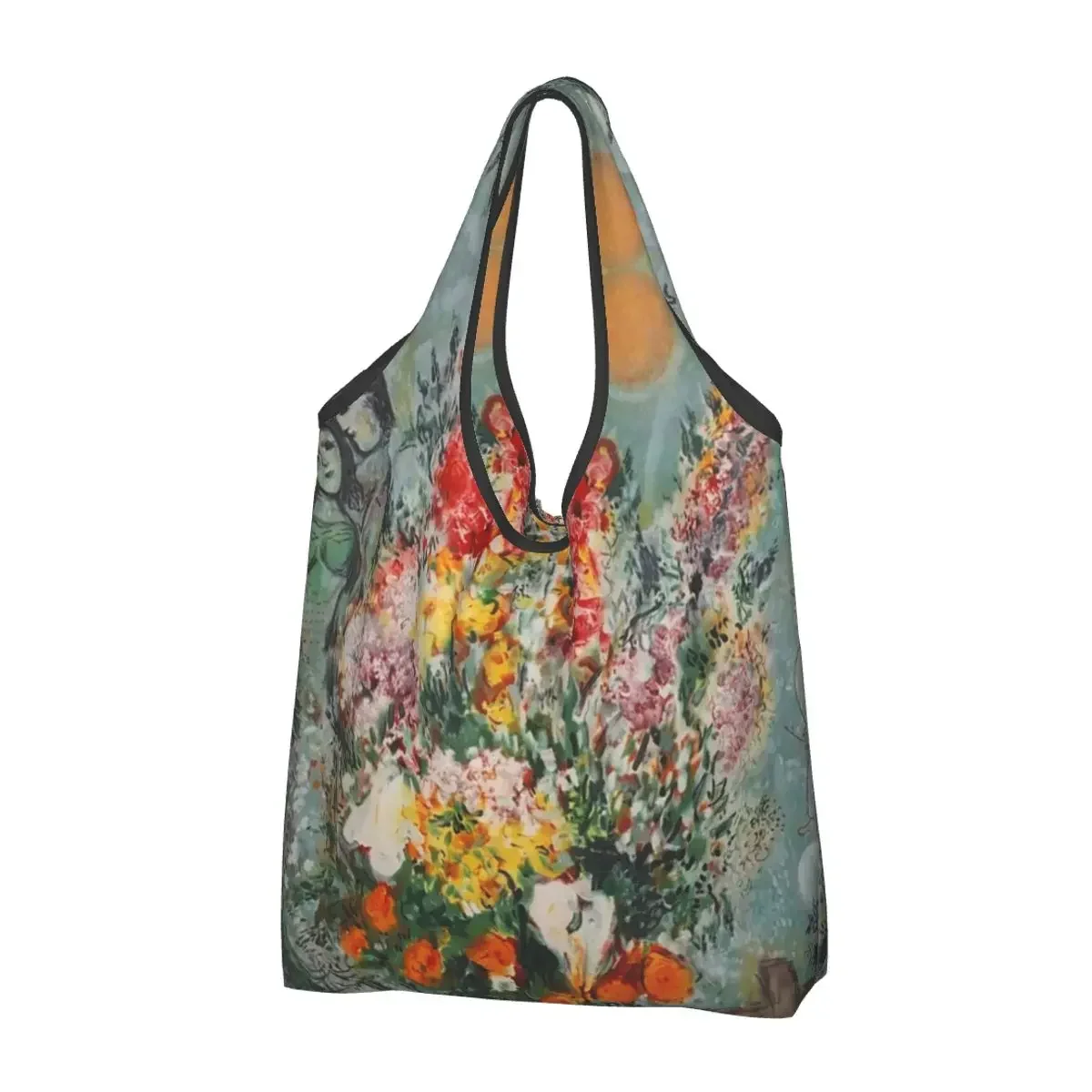 Marc Chagall Bouquet De Fleurs Portable Tote Shopping Bags Foldable Shopper Bag Grocery Handbag Shoulder Bag