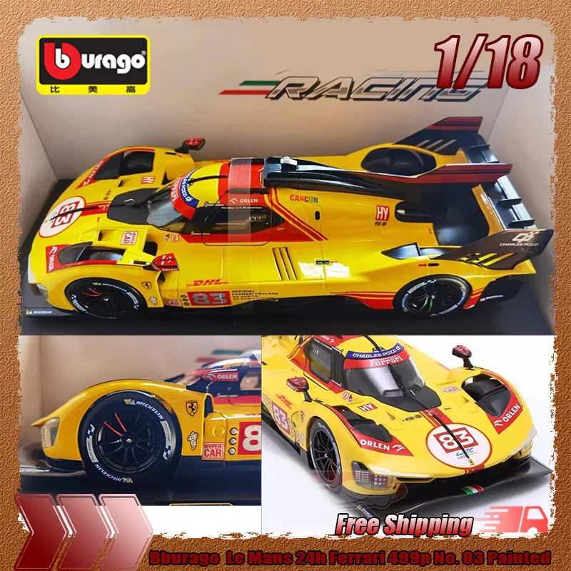 

New Stock Bburago 1:18 Le Mans 24h Ferrari 499p Series No.24 No.83 Coated Simulation Alloy Miniature Model Custom Kid Toys Gifts