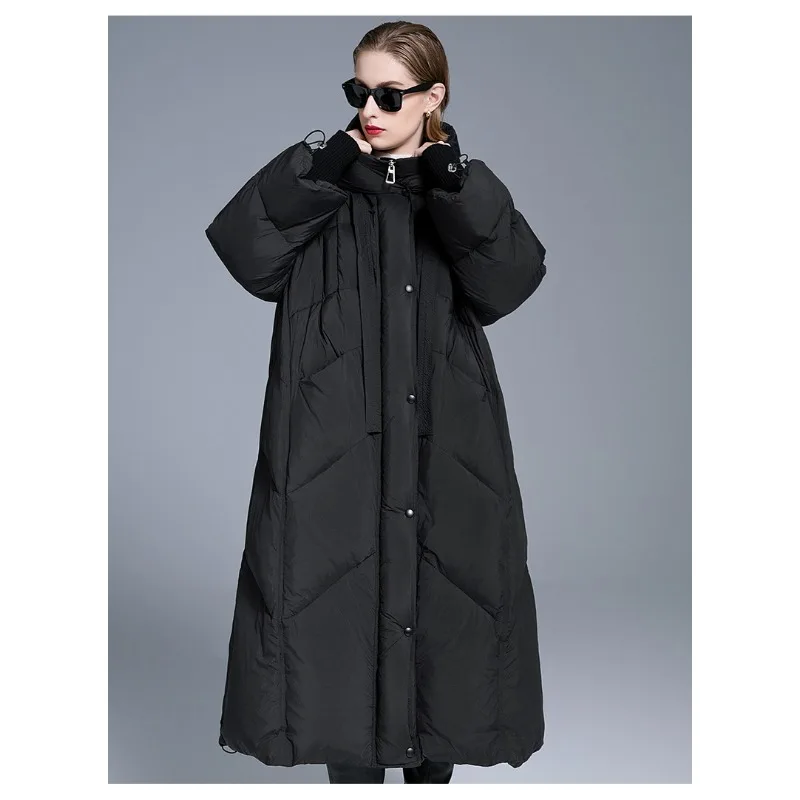 Luxo de alta qualidade design original inverno para baixo casaco para mulheres longo grosso acolchoado solto plus size pato branco para baixo jaqueta na moda