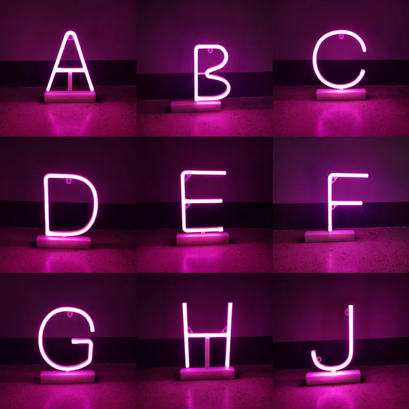 Pink Letter Neon Light with Stand DIY Name Sign Wedding Party Alphabet Number LED Night Lamp For Bar Advertising Logo Decor