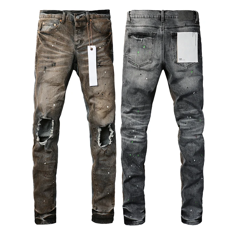 Men's Purples Jeans Vintage Do Old Front Back Personality Jeans Streetwear Trend Straight-through Denim Trousers