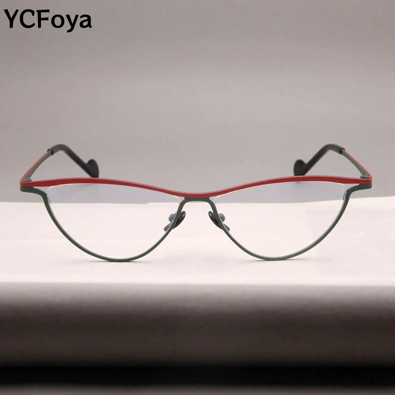 

YCFoya Luxury Ultra-light Cat Eye Optical Glasses for Women Alloy Vintage Personality Frame Stylish New Model Eye Wear V20