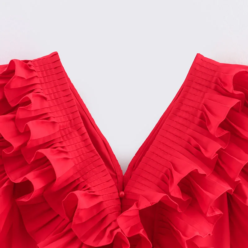 

Z Women's V-ne Slim Fit irt Multi-layer Pleated Lace Trim Sexy Top Commute Sle Polyester Fiber Summer Season