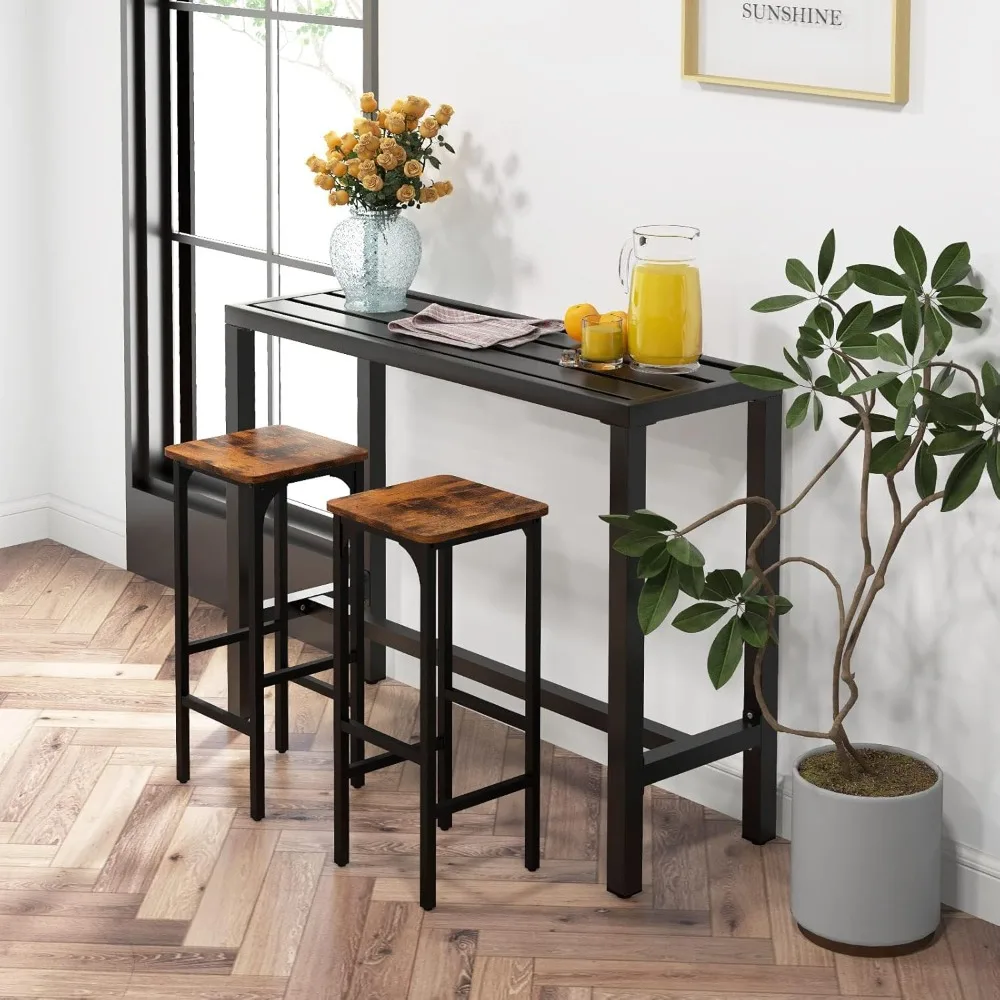 طاولة بار خارجية بعرض 48 بوصة، طاولة طعام ضيقة بارتفاع منضدة مع سطح مقاوم للماء وإطار معدني شديد التحمل، Recta