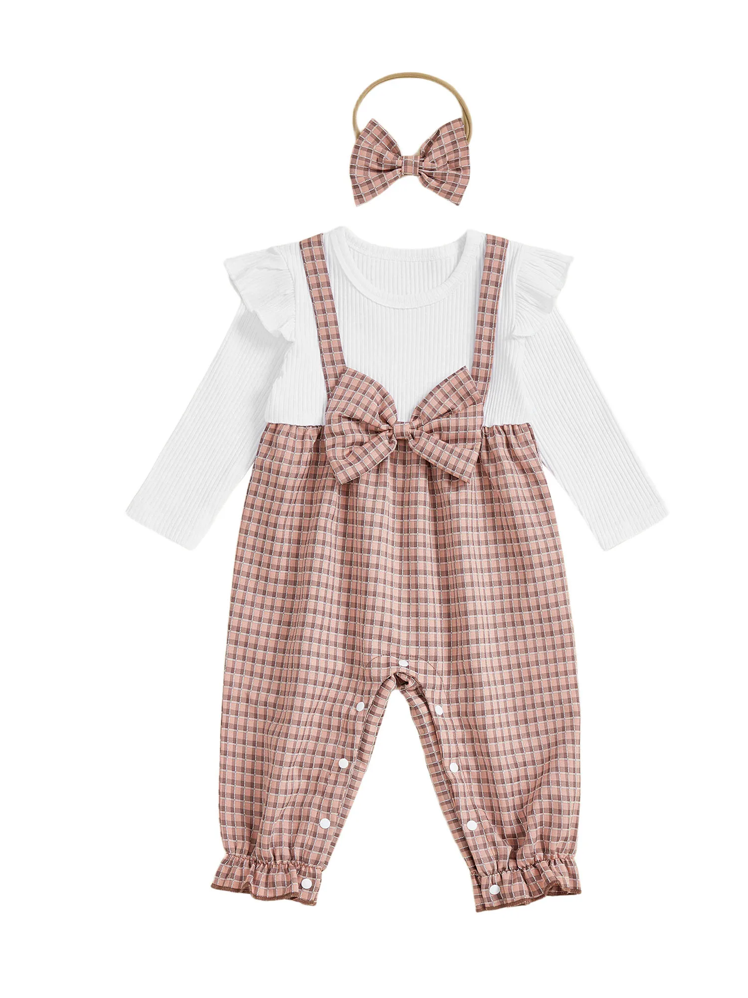 Elegante pagliaccetto da bambina con maniche a volant con stampa floreale e set di fasce abbinate per un look estivo carino