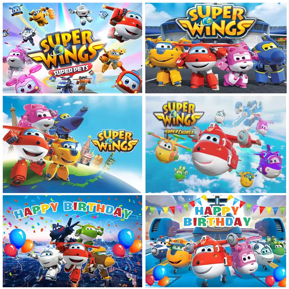 

Cartoon Super&wings Theme Birthday Party Supplies Background Decoration Baby Shower Banner Photography Props For Boy Girl Gifts