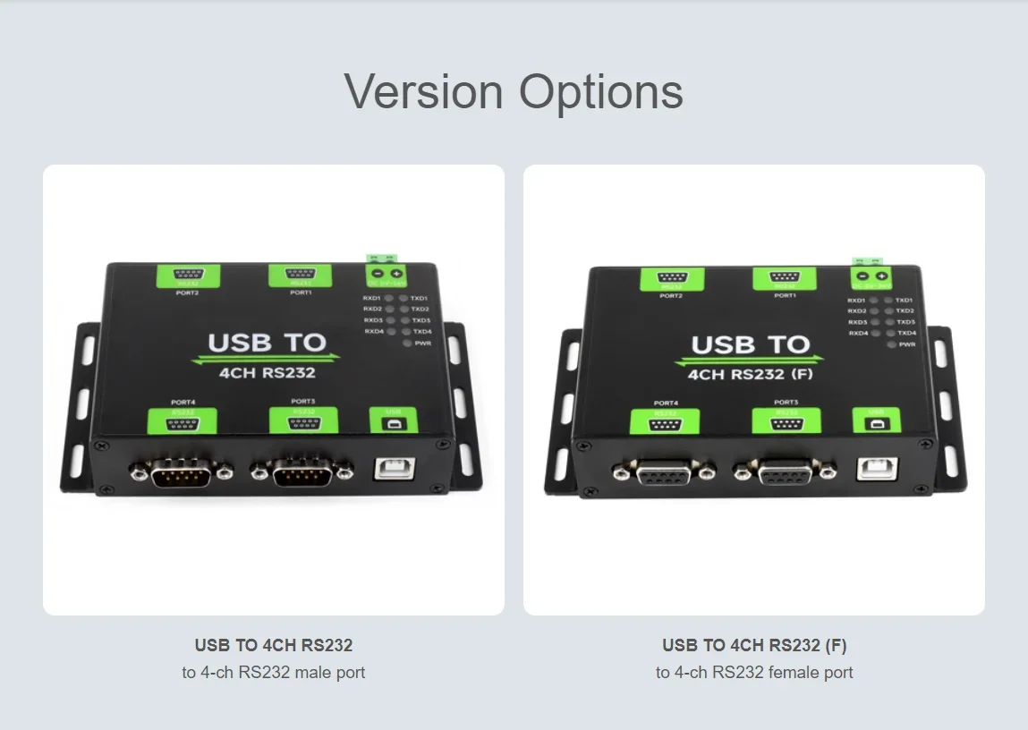RS232 Male Port USB To 4-Channel RS232 Converter Industrial Isolation Type FT4232HL Solution RS232 Male/Female Ports