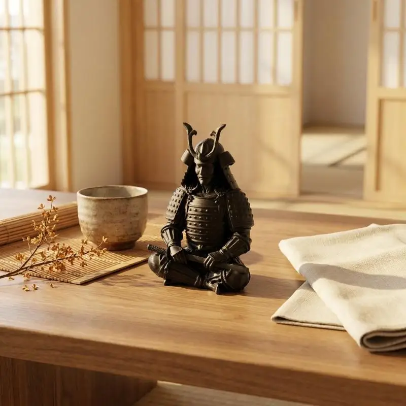 Mini Japanese Samurai Figurine 3D Printed Sitting Posture Bushido Warrior Statue Desktop Ornament Tea Tray Study Shelf Decor