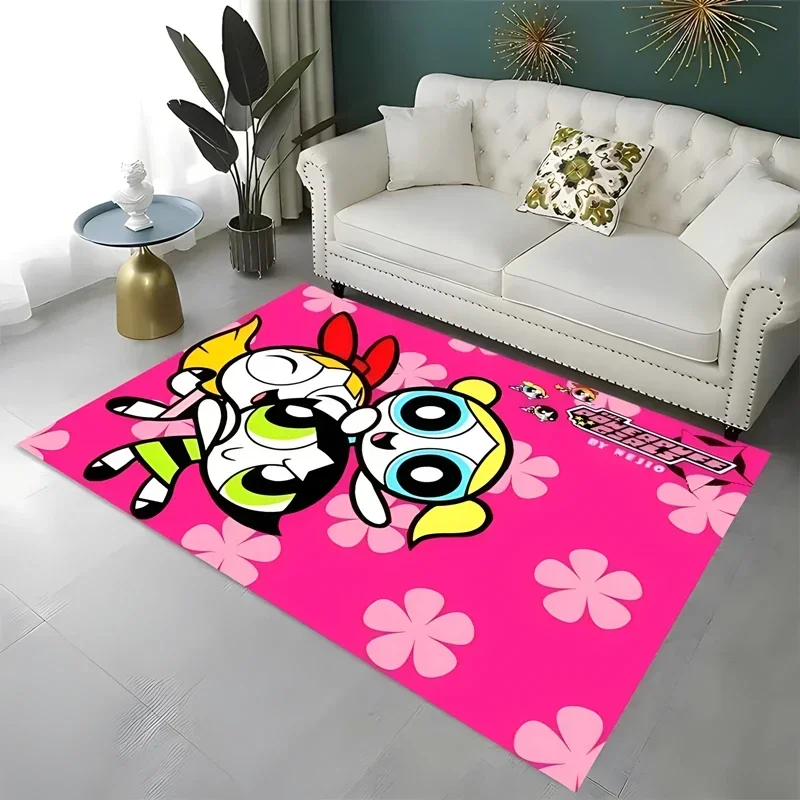 3D the powerpuff girls cartoon carpet, living room bedroom home decoration carpet, kitchen toilet non-slip mat, birthday present