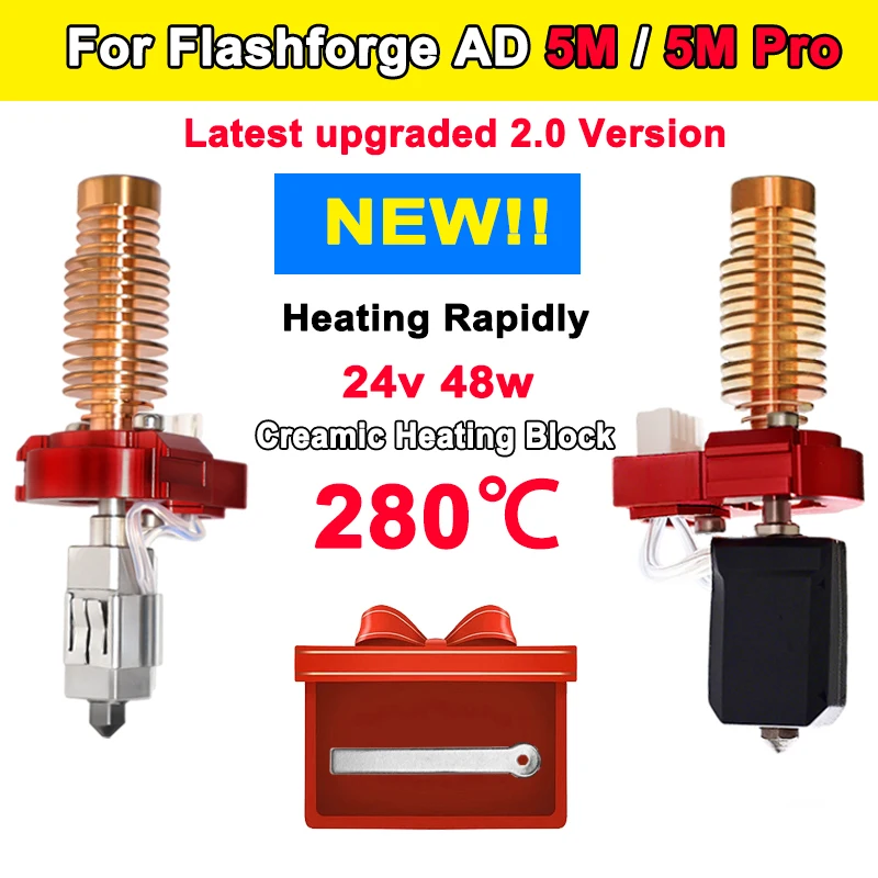 

for Flashforge Adventurer 5M/5M Pro Hotend AD5M Nozzle Kit Ceramic Heating Block & Hard Steel Nozzle Latest Upgraded Hotend Kit