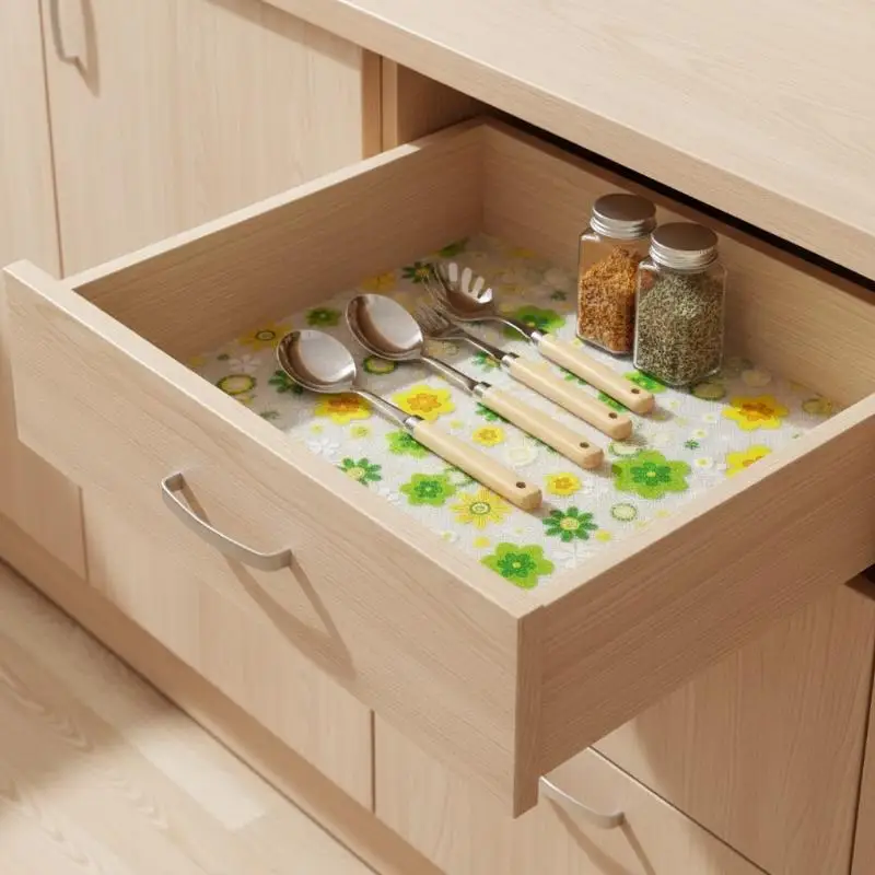 4Pcs Shelf Liner Non-Adhesive Waterproof Drawer Liner Durable Easy-to-Cut EVA Shelf Paper For Kitchen Cabinets Refrigerator