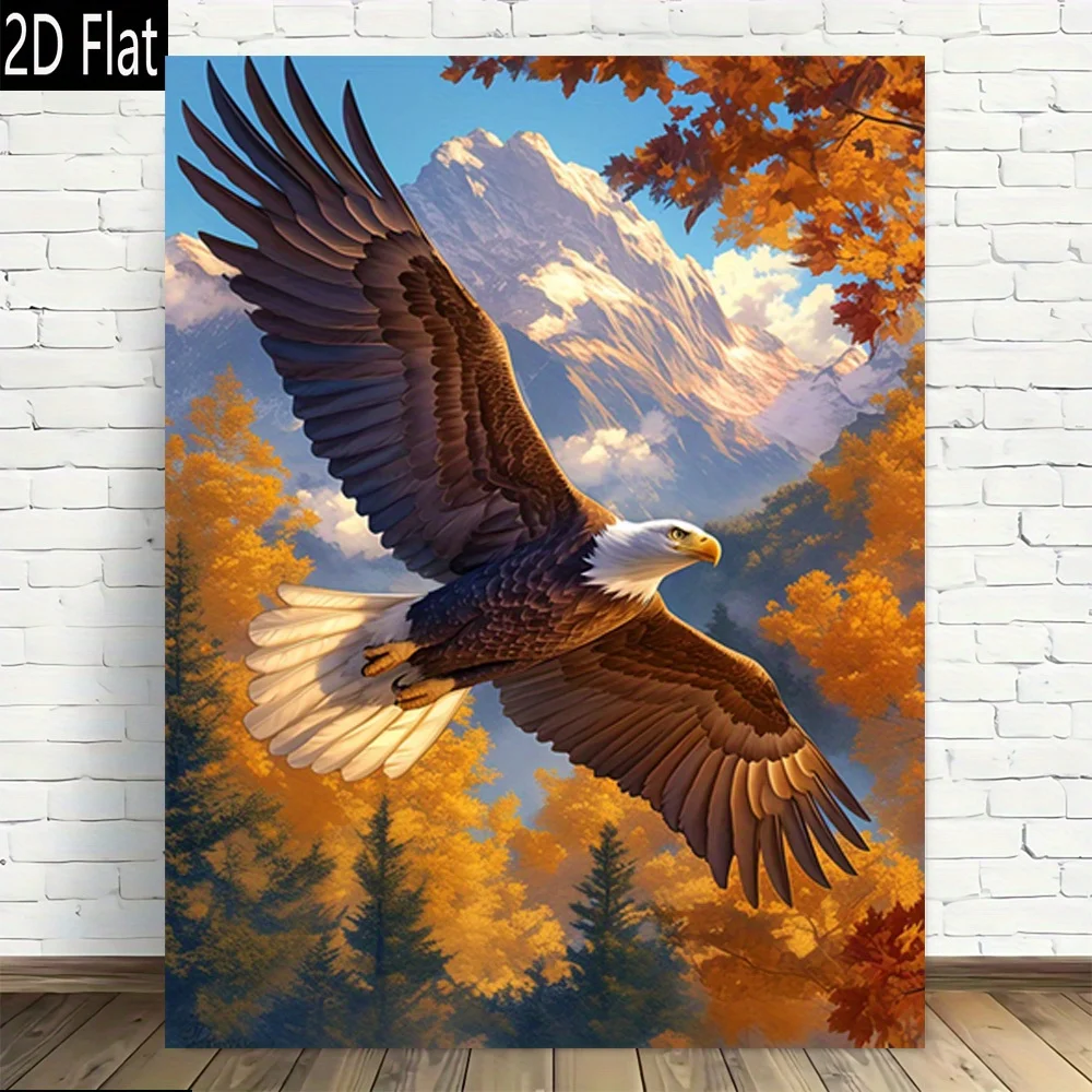 2D Flat, 1pc, Eagle Soaring in Autumn Forest Decorative Painting Frameless Canvas Wall Painting Modern Retro Design, High Qua