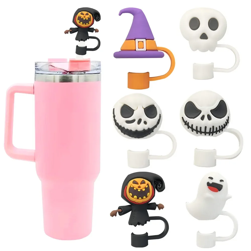 

Halloween 6PCS Straw Cover Cap for Stanley Cup Silicone Straw Topper for 10mm Straw Dust-Proof Reusable Straws Tips for Tumbler