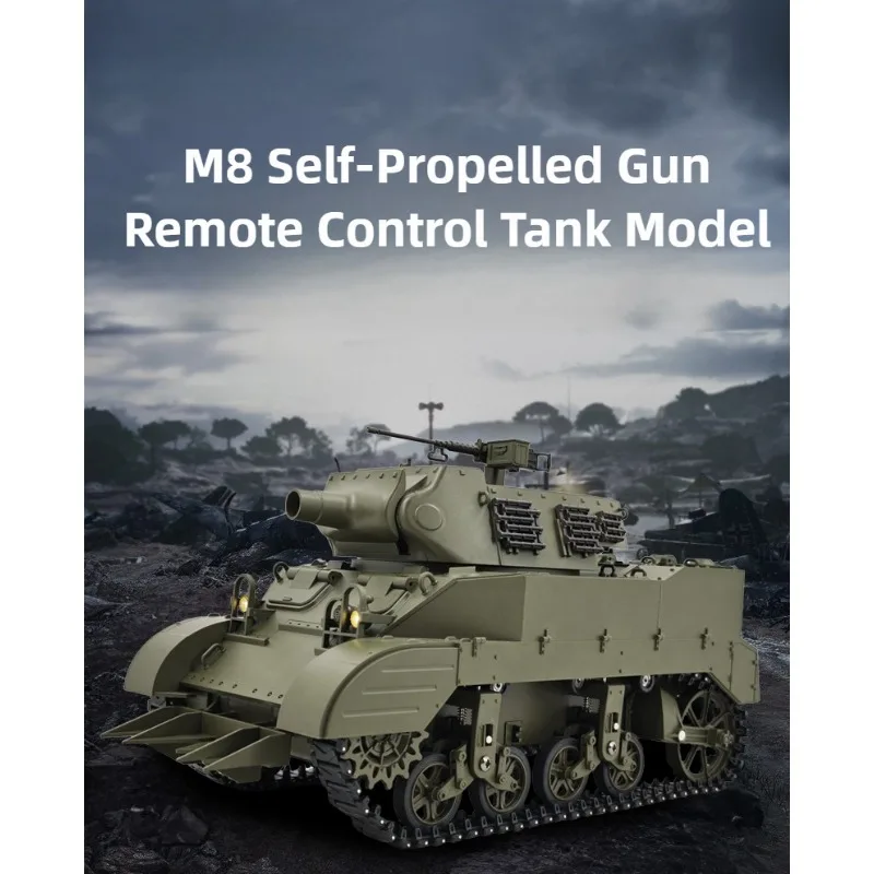 1/16 RC Tank M8 Simulação Tanque Blindado com Lançador de Fumo 360 °   Brinquedo modelo de brinquedo de controle remoto de torre rotativa para adultos
