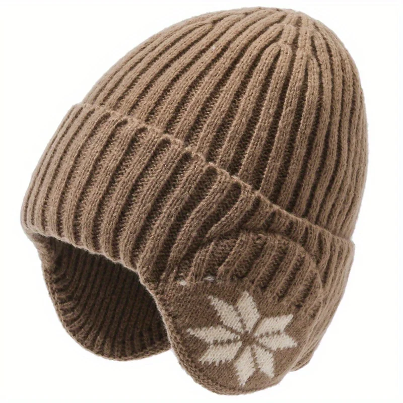 Winter men's and women's universal thick warm knit hat with ear muffs Christmas hat suitable for outdoor sports casual warm hat image 3