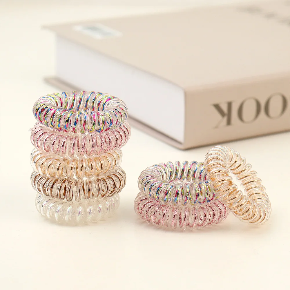 5 Pcs/Lot New Clear Colorful Telephone Wire Elastic Hair Bands Rope Gum Hair Ring Spiral Rubber Bands Accessories For Women Girl