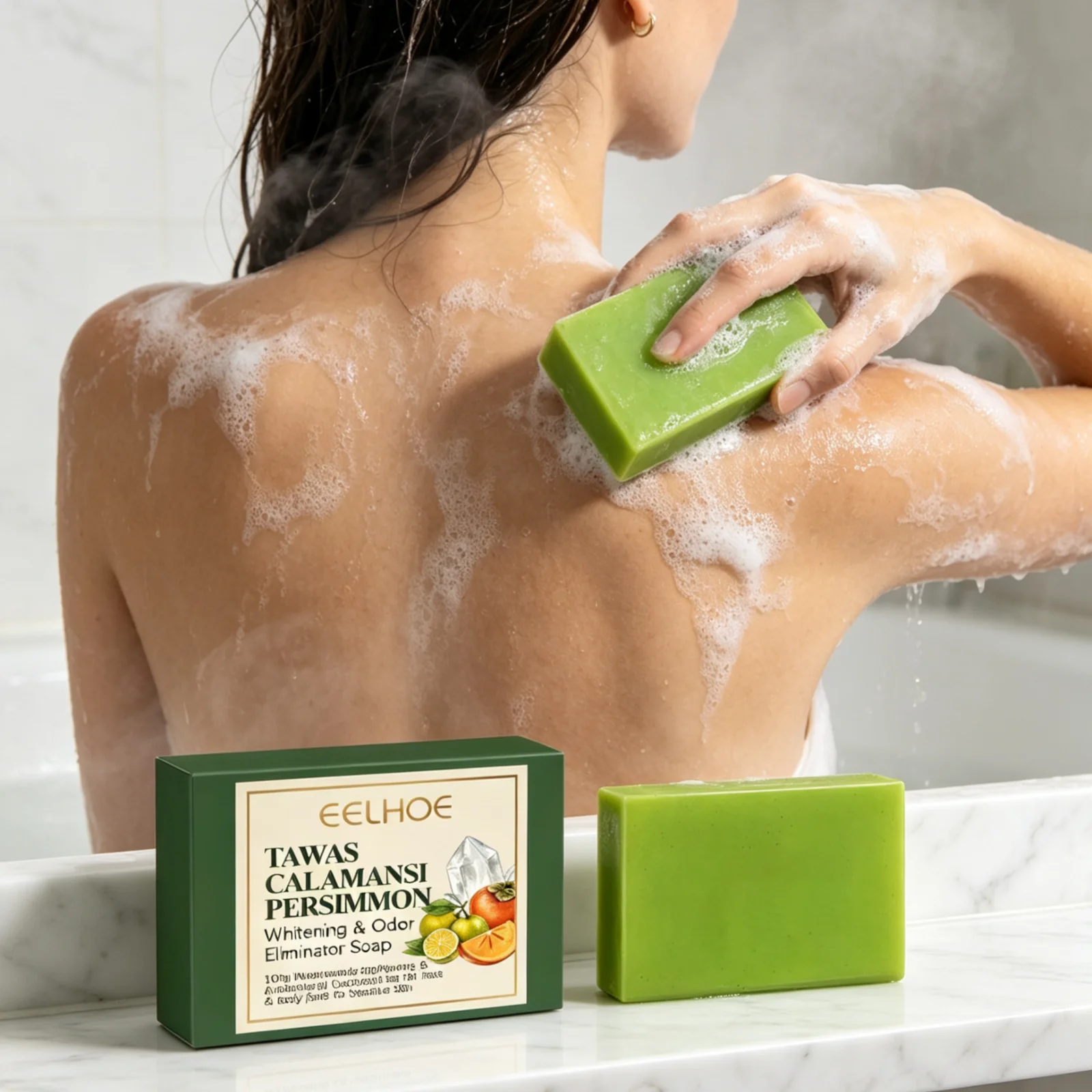 EELHOE Calamansi Persimmon Soap Body Odor Removal Skin Lightening Refresh Rich Foam Moisturizing Natural Fruit Solid Soap 100g