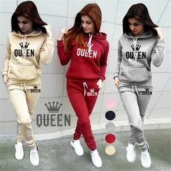 Hot Women's Hoodie Set Sweatshirt Set Sweatshirt and Jogging Pants 2 Piece Casual Queen Printed Sweatshirt