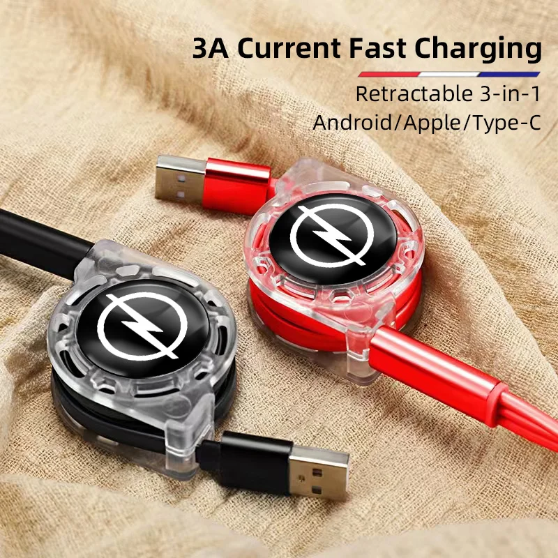 

Автомобильное быстрое зарядное устройство Micro USB Type-C, кабель для быстрой зарядки 3-в-1 для Opel Astra Grandland Corsa Mokka Frontera Insignia Zafira