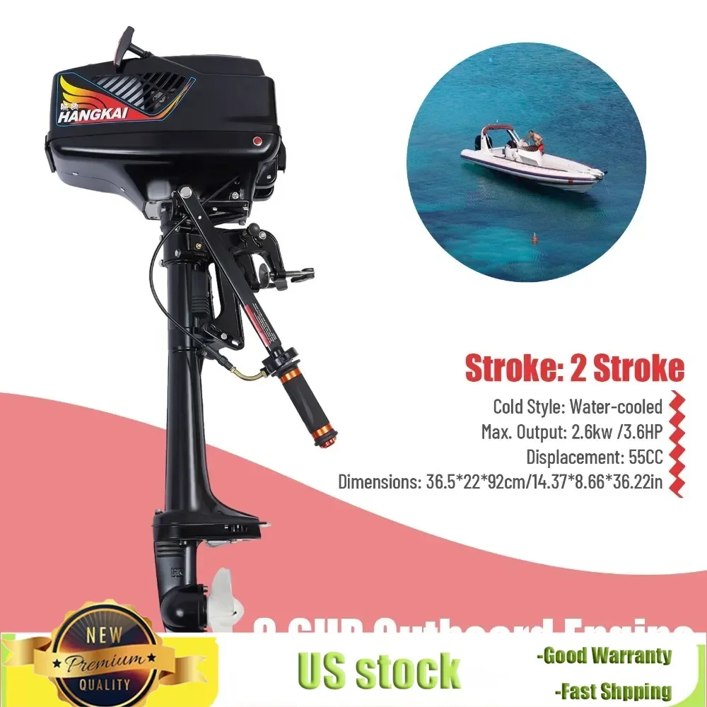 

2-stroke 3.6HP Single Cylinder Gasoline Outboard Engine Short Shaft 55cc Semi Air-cooled Semi Water-cooled CDI Ignition System