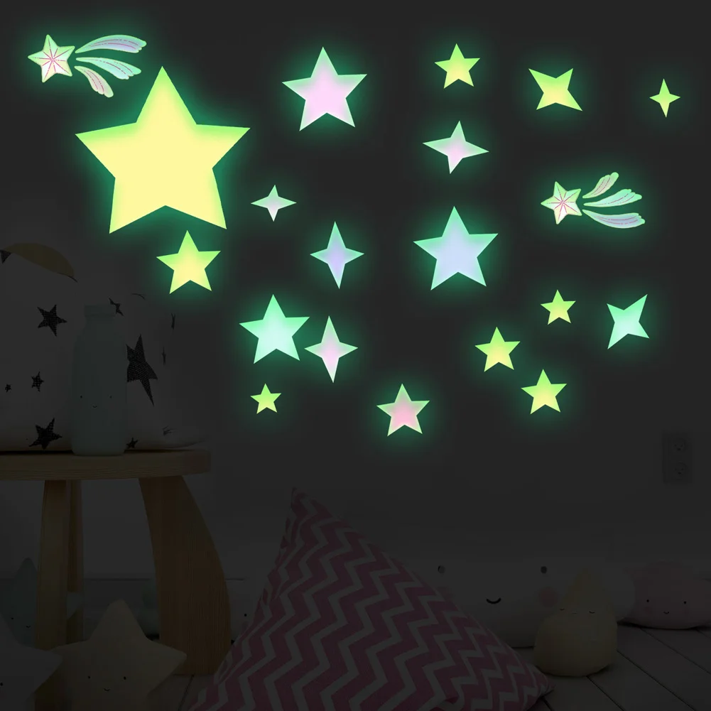 Colorful Stars Luminous Wall Sticker Kids Room Background Decoration Home Decals Children Bedroom Decor Glow In The Dark Mural