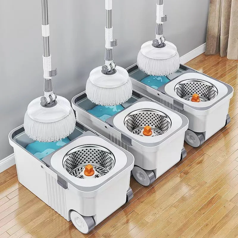 White Rotating Mop Bucket Set, Large Hand-Washable Floor Cleaning, Automatic Dehydration Mop Bucket