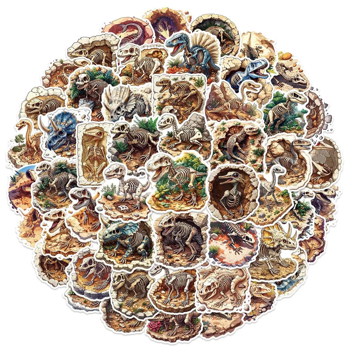 50Pcs Cartoon Dinosaur Fossil Graffiti Stickers Waterproof Decals for Desk Scrapbook Laptop Guitar Suitcase Kids Teens Adults