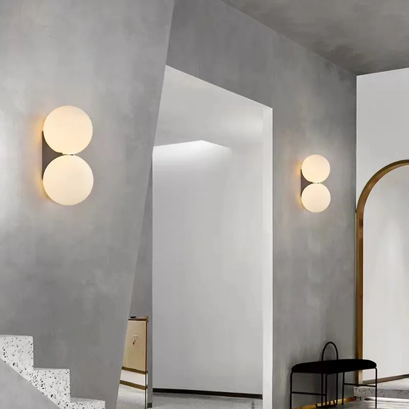 Milky White Glass Ball Wall Lamp Simple Aisle Corridor Decorative Light LED Bedroom Bedside Wall Lamp