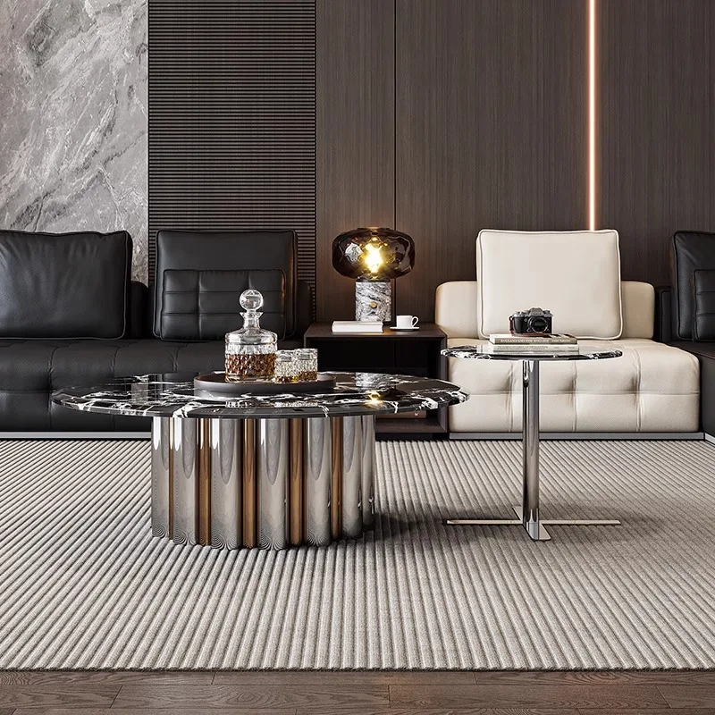 For minimalist marble modern minimalist stainless steel light luxury living room home round edge several combinations