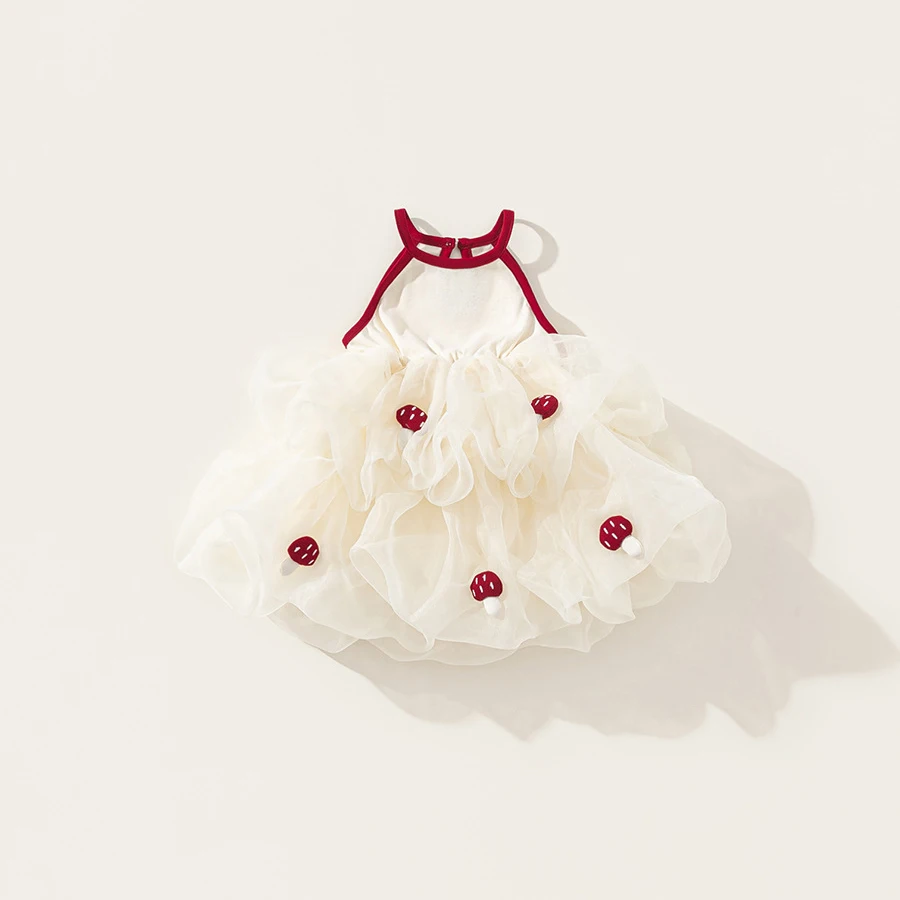 

Kids Girls Summer Mesh Dress Spaghetti Strap A-line Tulle Ball Gown Cute Duck Appliques Soft Princess Dresses 1-8Y Child Outfits