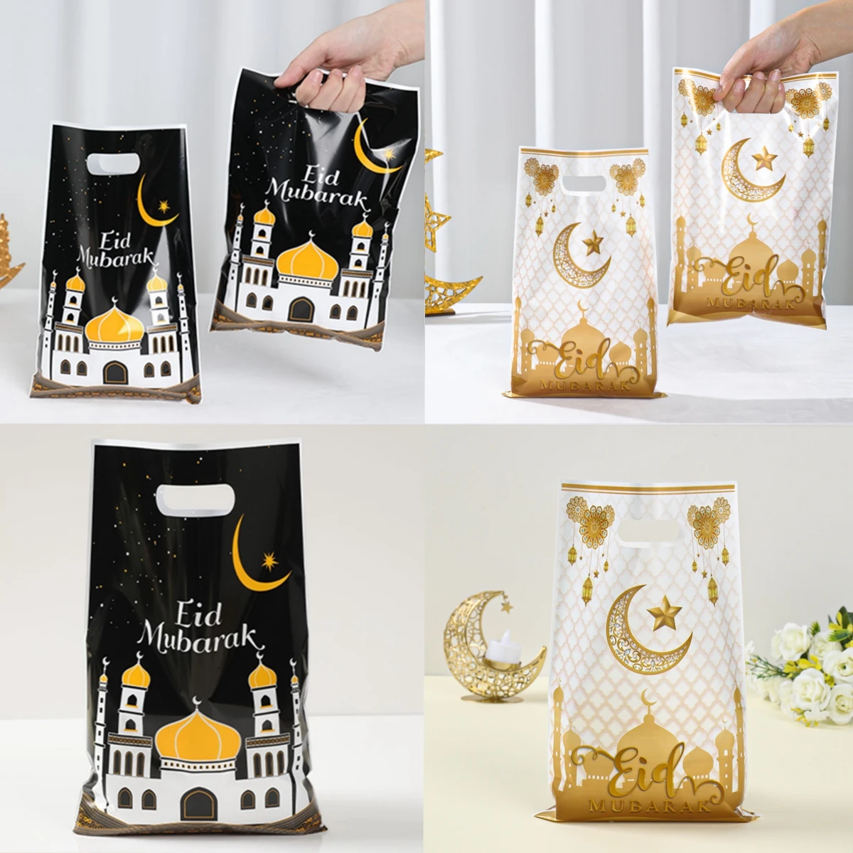 10pcs Eid Mubarak Gift Bags Plastic Candy Cookie Bag Ramadan Kareem Decoration 2025 Islamic Muslim Party Supplies Eid Gifts