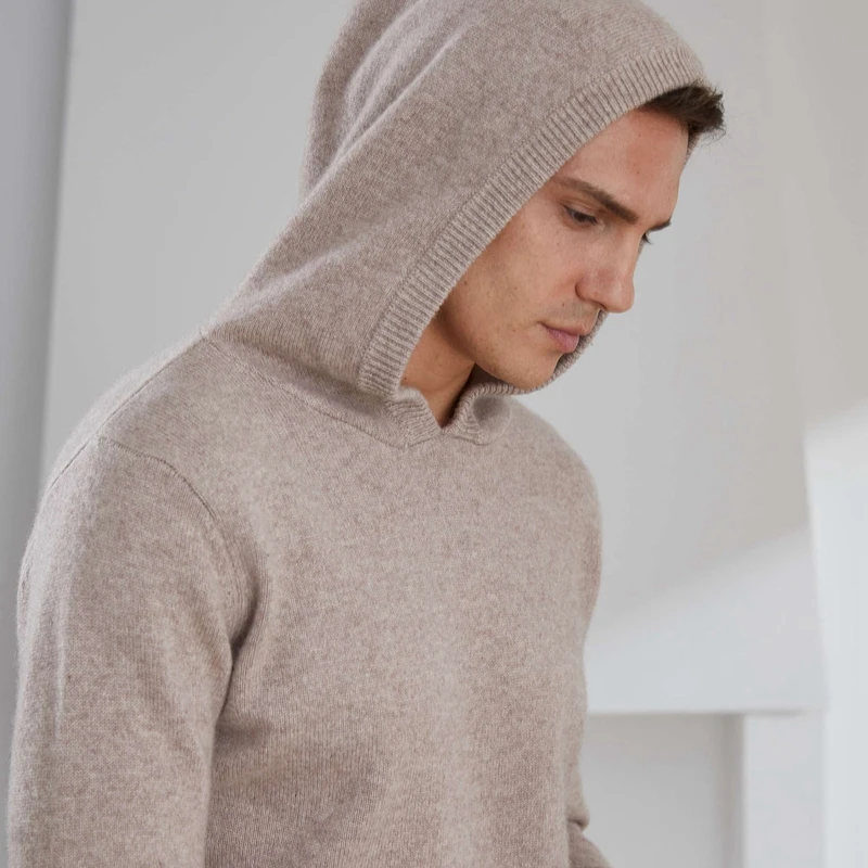 

New Long-Sleeved Hooded Cashmere Knitted Pullover Thickened Business Warm Sweater Men's Pullover Bottoming Shirt