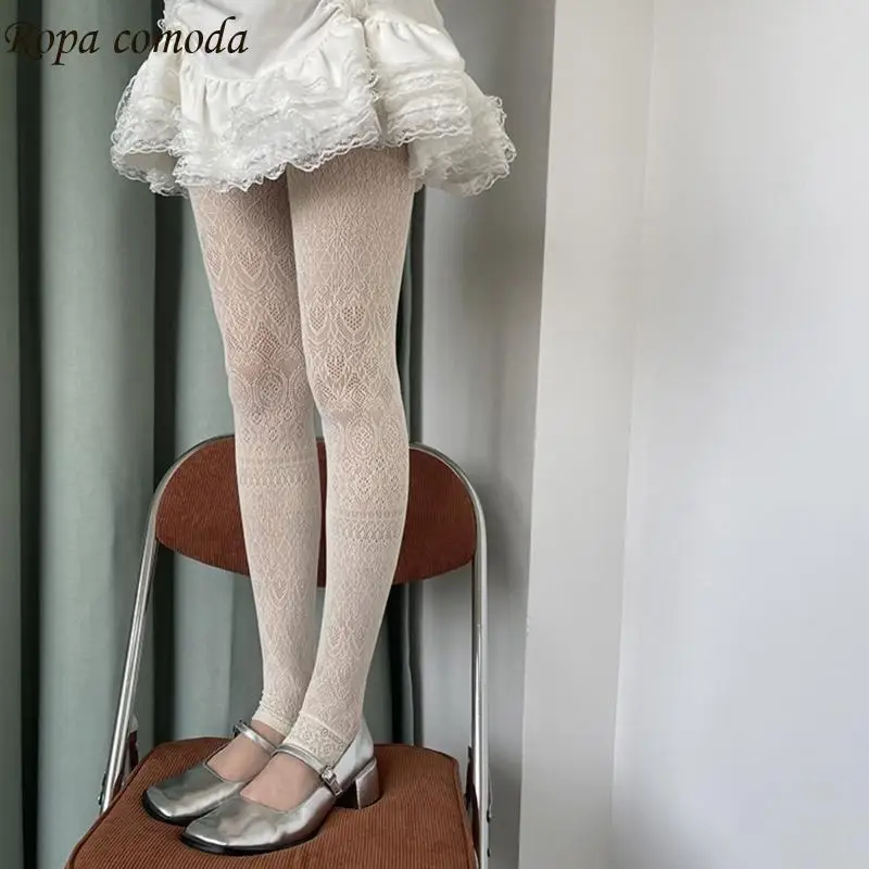 

MXMA Women Geometric Jacquard Lace Tights Ballet Pantyhose Footless Leggings