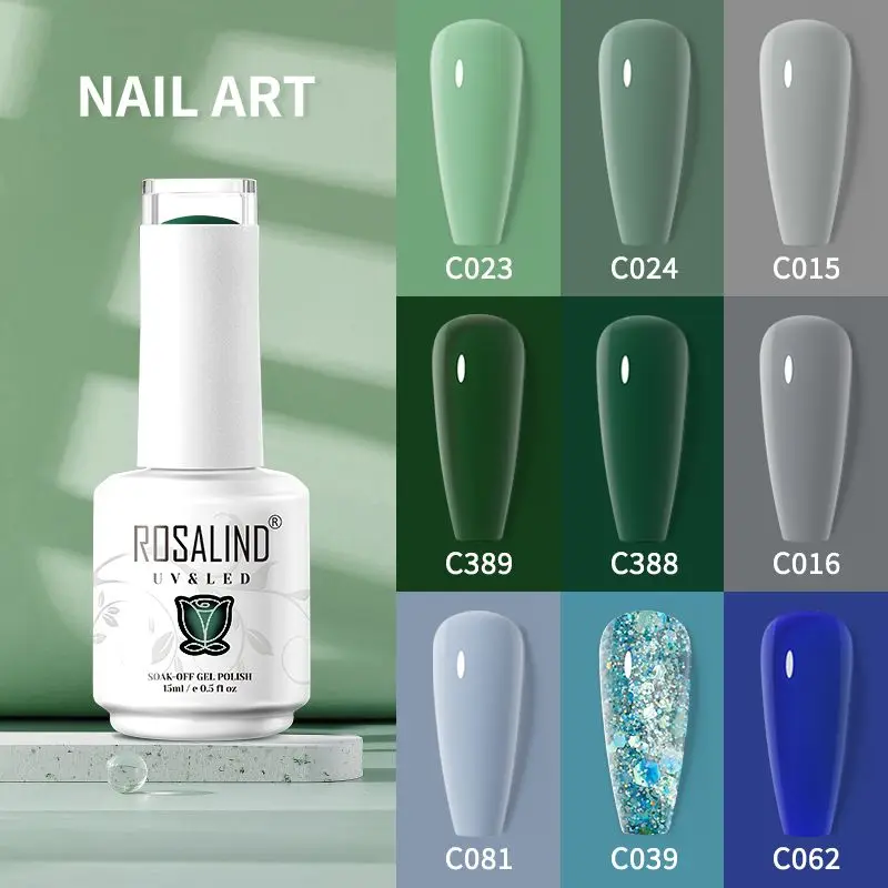 ROSALIND Gel Nail Polish Nails Design Cured with LED/UV Lamp Semi Permanent Soak Off Base Top Coat Nail Gel Nail Art 15ml