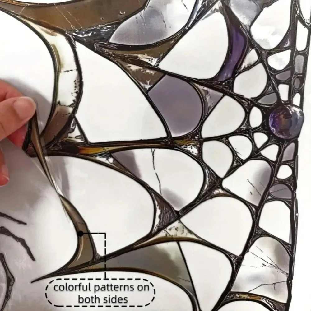 Halloween Spider Web Window Clings,3D Spider Web Decals with Hanging Spider, Halloween Window Stickers for Home Party Decoration