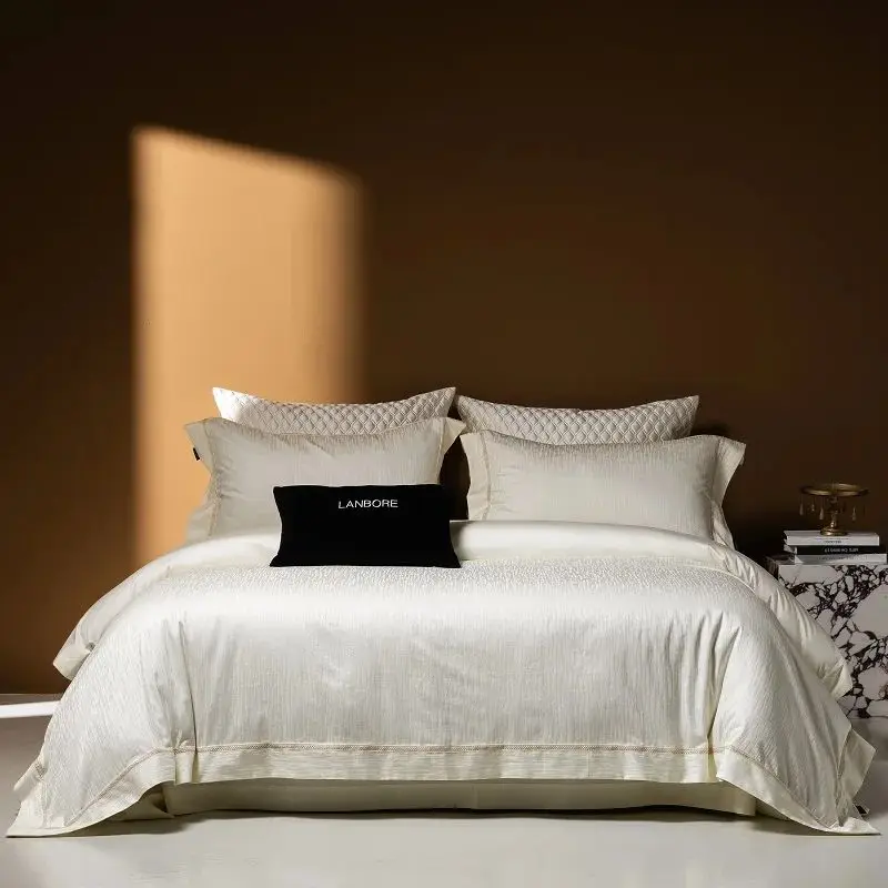 4Pcs Luxury Jacquard Egyptian Cotton Bedding Set Soft Silky Duvet Cover Set, Bed Linen/Fitted Sheet, Pillowcases, Bed Set