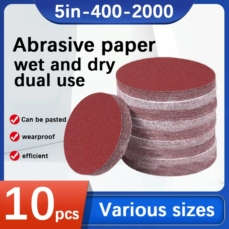 

5-дюймовая наждачная бумага для шлифования и полировки, деревообработка, поверхность стен, шлифовка металла, круглая присоска, самоклеящаяся шлифовка
