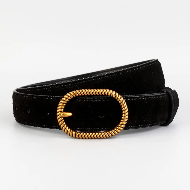 

Новый женский ремень из натуральной кожи с элегантным дизайном, мягкий и модный, универсальный, с широкой пряжкой, черный, для украшения.