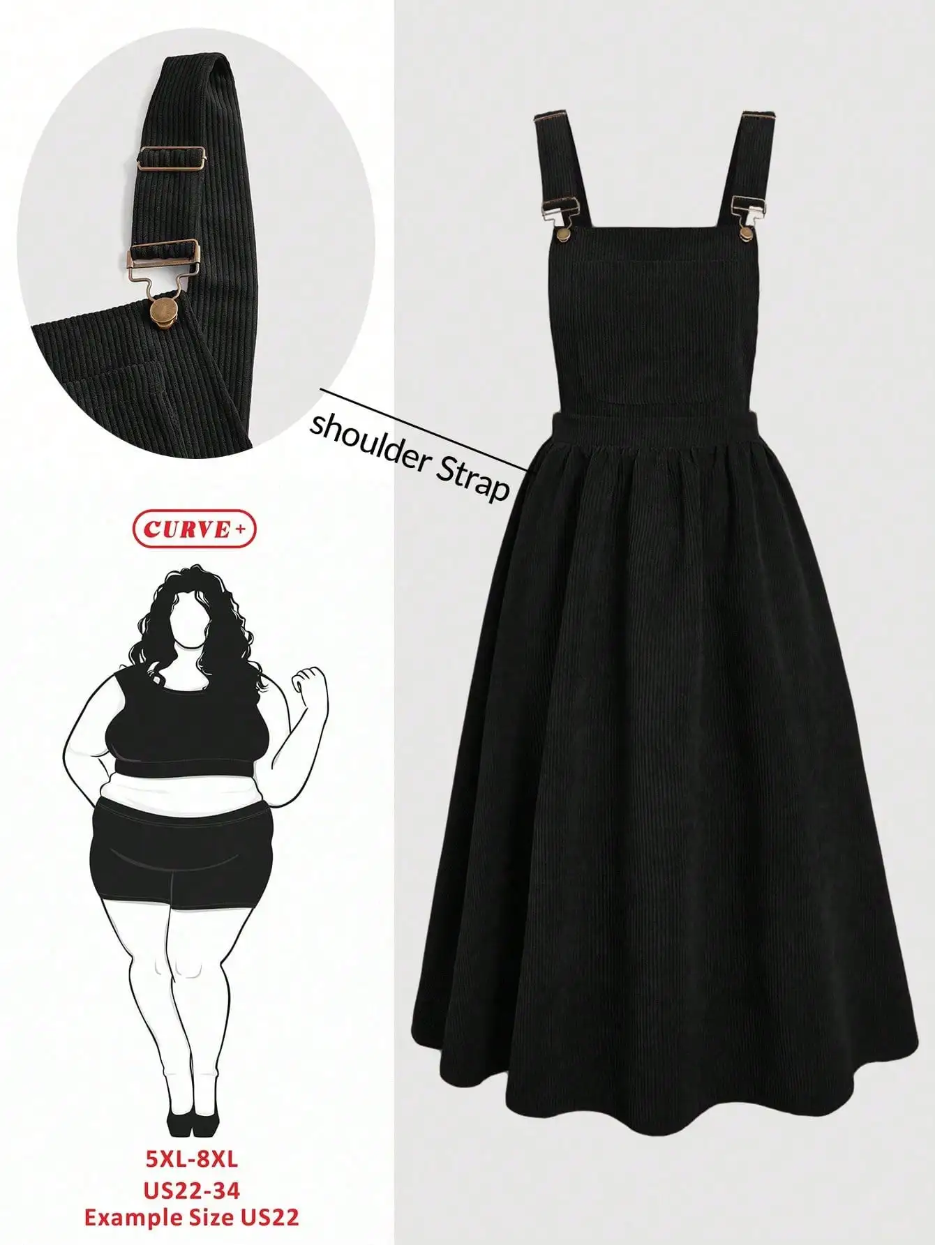 

Plus Size Women Solid Color Pleated Loose Strap Dress Autumn Winter