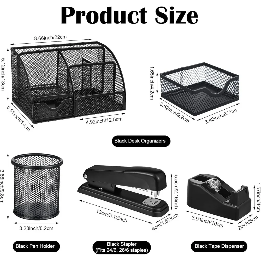 black desk organizer and accessories, black desk asccessories office supply kit include mesh desktop organizer stapler 1000 stap