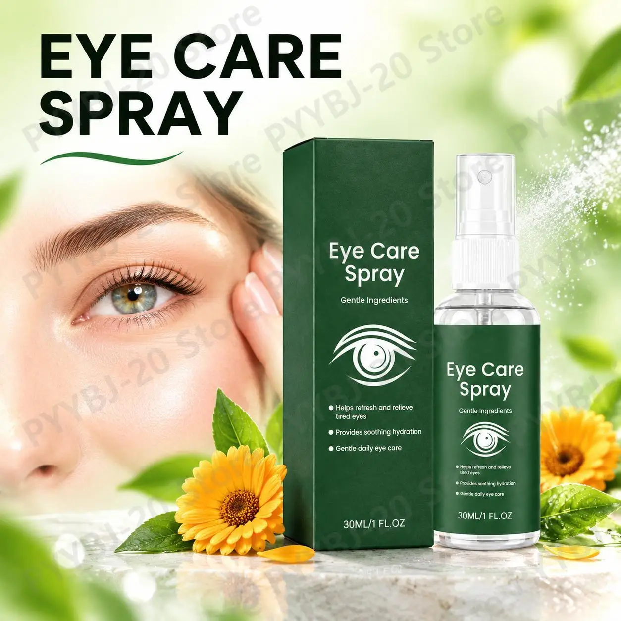 Eye Care Spray with Tocopherol, Xanthophylls and Calendula Flower Extract for Soothing Hydration and Refreshing Tired Eyes 30mL