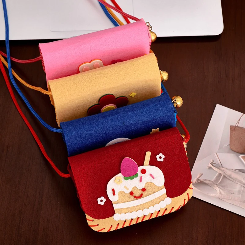 Zestawy DIY do robienia toreb na ramię dla dzieci, dziewczynek, kawaii królik, kwiat, ciasto, astronauta, portmonetka na monety, zestaw do szycia, zabawka do treningu motoryki małej