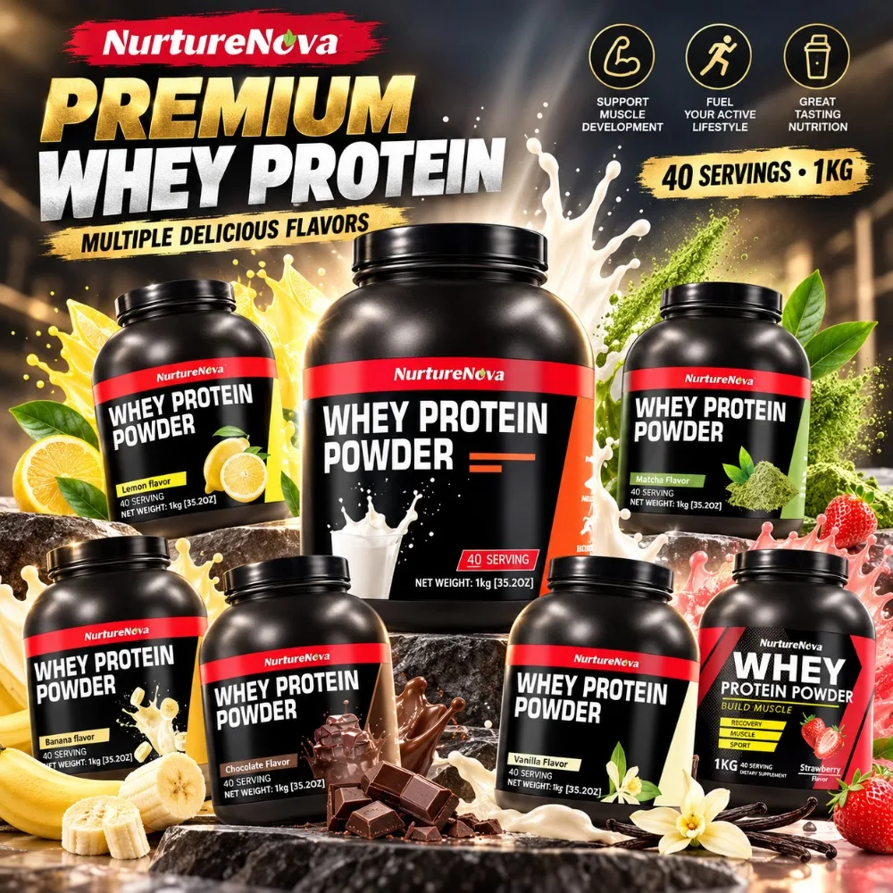 Whey Protein Powder 40 Servings Muscle Growth & Sports Nutrition Support Vanilla Strawberry Chocolate Matcha Banana Lemon Flavor